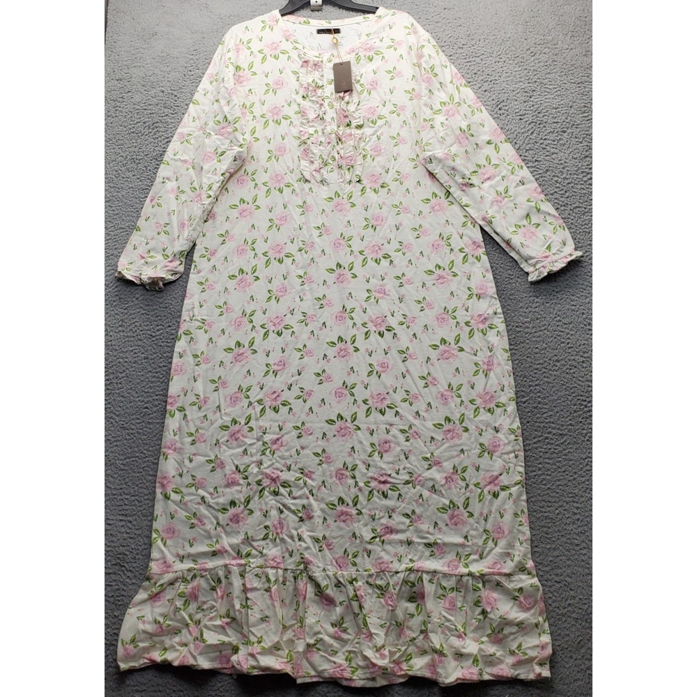 Noble Mount Flannel Long Night Gown Womens XL Multi Floral Ruffled Button Front